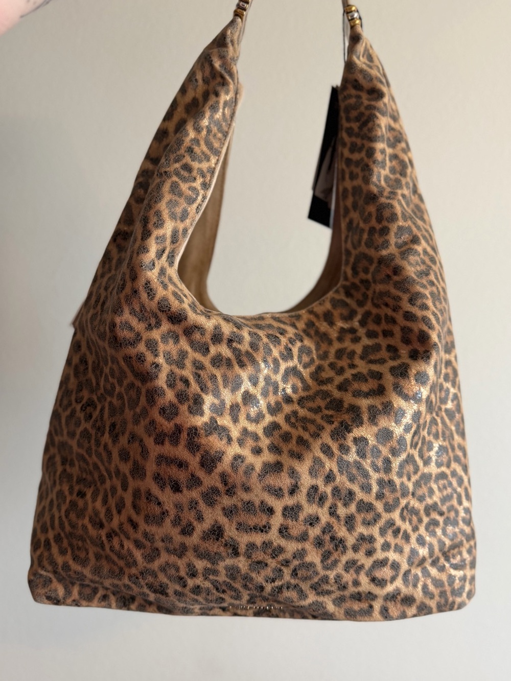 Steve Madden BDEMPSY Faux Suede Metallic Leopard Hobo slouchy